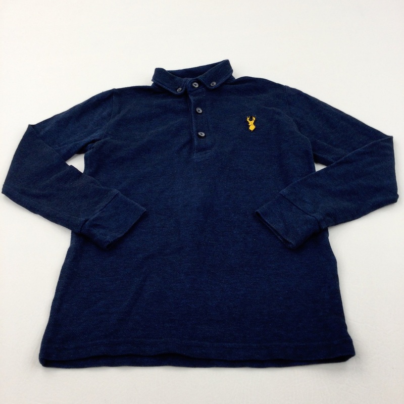 Stag Motif Navy Long Sleveed Polo Shirt - Boys 5 Years