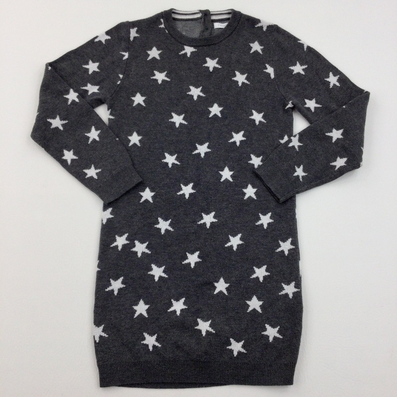 Stars Grey & White Knitted Dress - Girls 6-7 Years