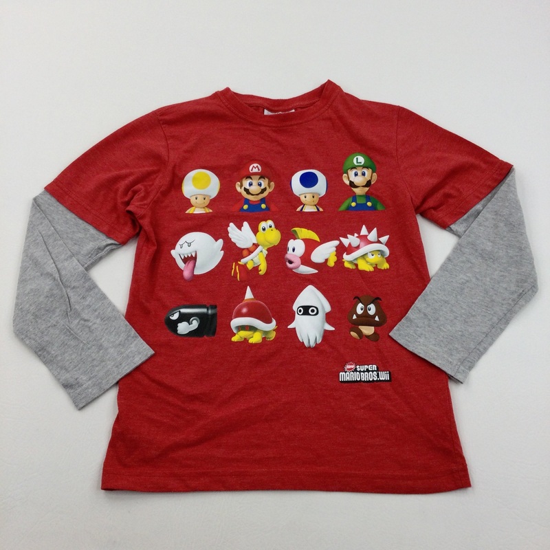 Super Mario Characters Red & Grey Long Sleeved Top - Boys 8 Years