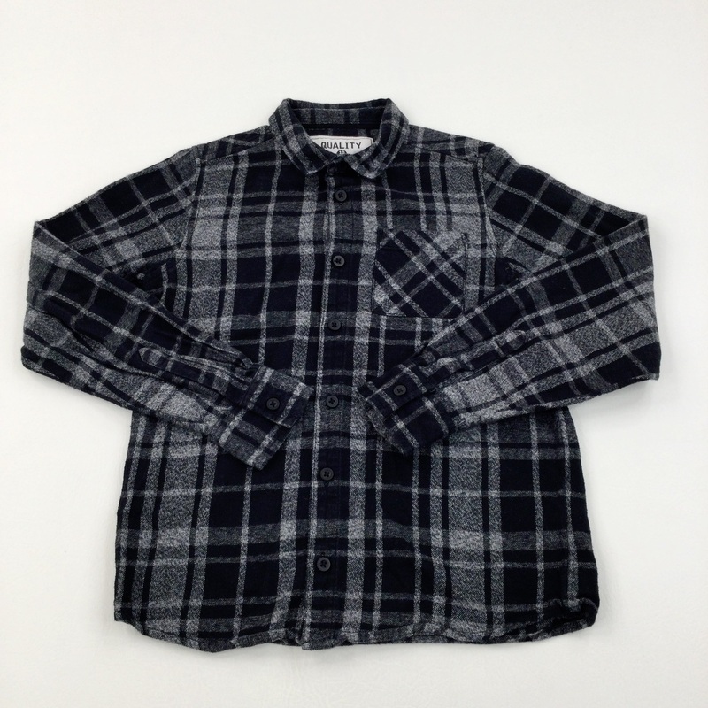 Black & Grey Brushed Cotton Long Sleeved Shirt - Boys 10 Years