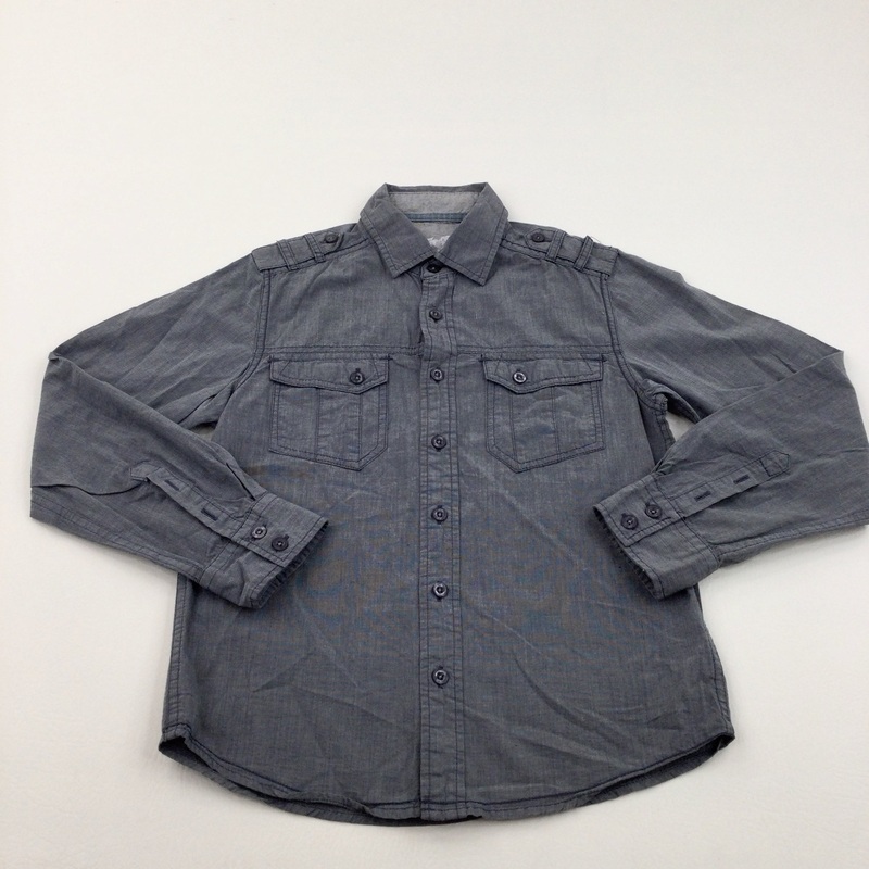Grey/Blue Cotton Shirt - Boys 12 Years
