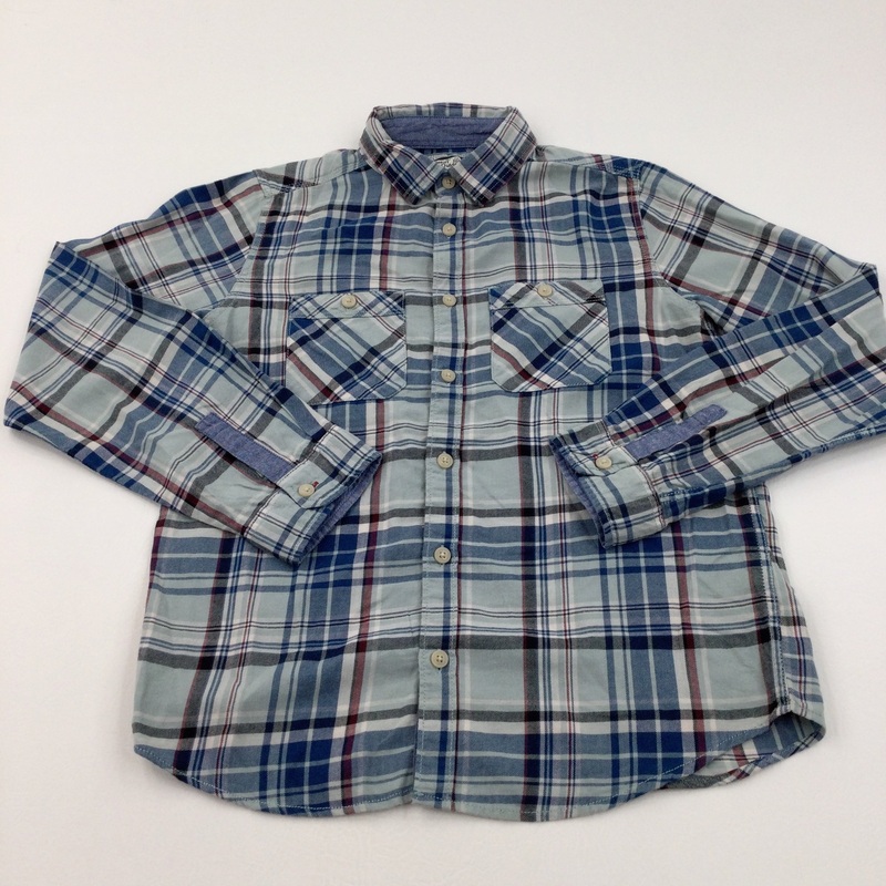 Light Blue & Red Checked Cotton Shirt - Boys 11-12 Years