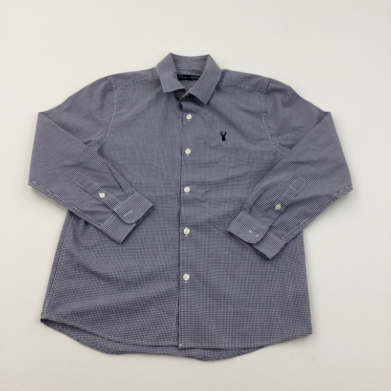 Navy & White Checked Long Sleeved Shirt - Boys 9 Years