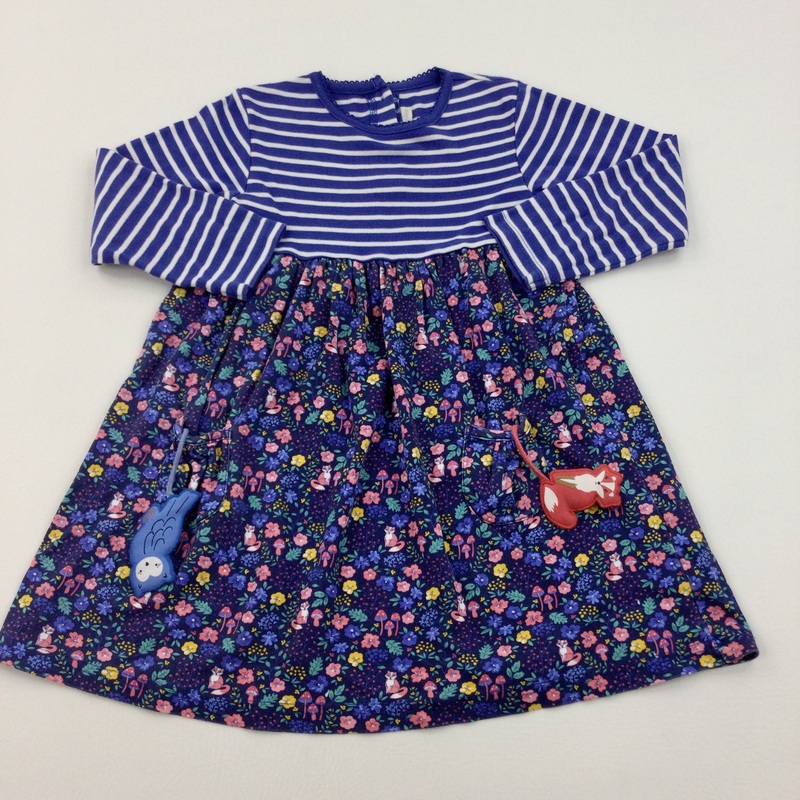 Woodland Creatures Blue & White Jersey Dress - Girls 4-5 Years