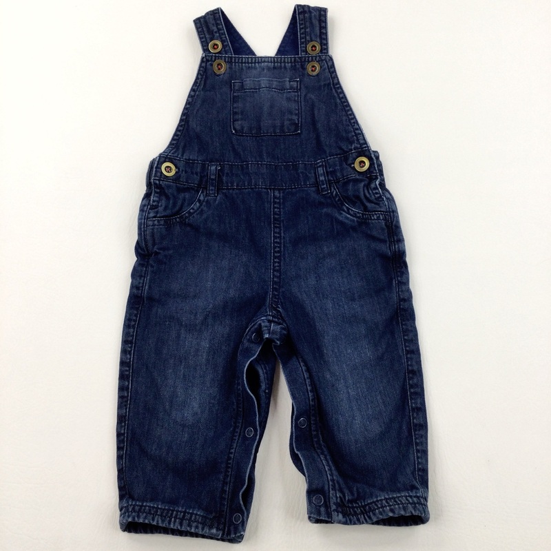 Dark Blue Lined Denim Dungarees - Boys 9-12 Months