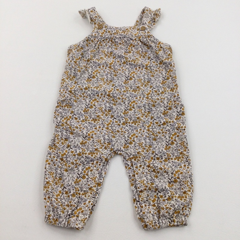 Flowers Cream, Mustard & Grey Lightweight Cord Dungarees - Girls 9-12 Months