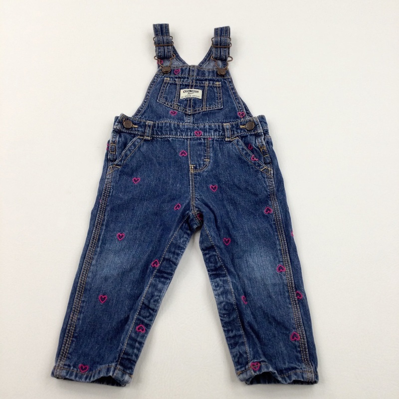 Heart Embroidered Denim Dungarees - Girls 12 Months