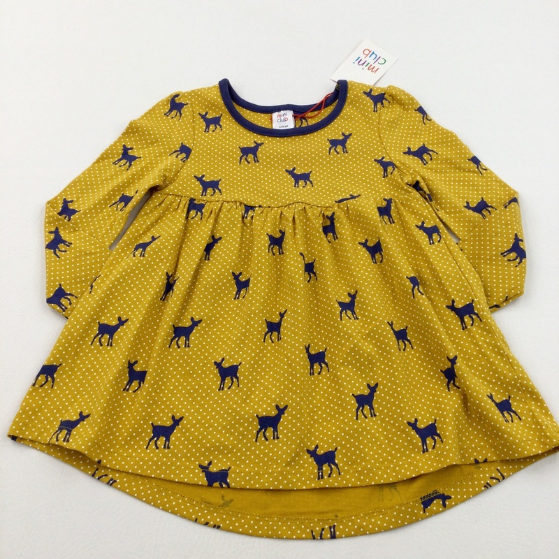 **NEW** Deer Mustard Yellow & Navy Jersey Dress - Girls 12-18 Months