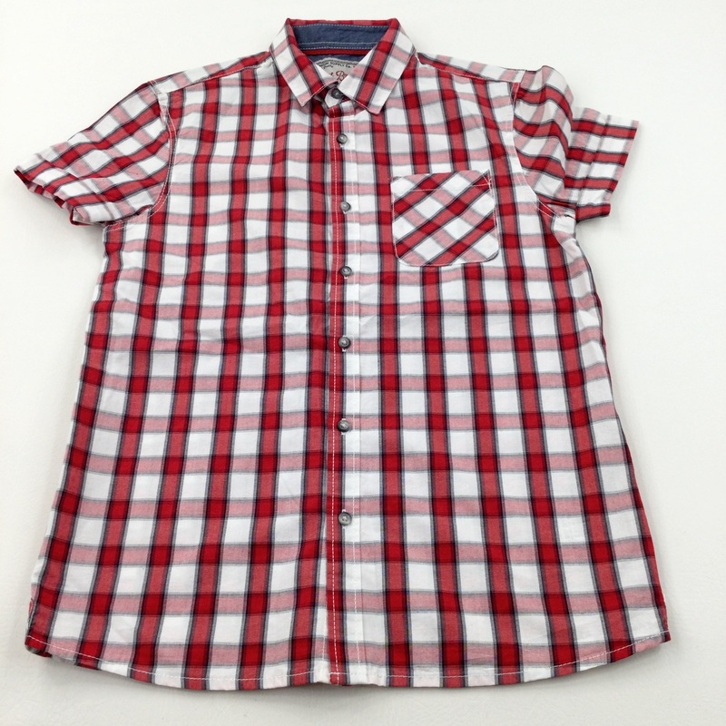 Red & White Checked Cotton Shirt - Boys 12 Years