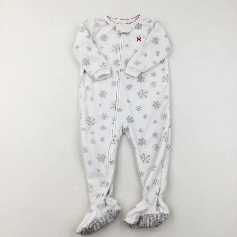 Sparkly Snowflakes White Lightweight Fleece Pramsuit - Girls 18 Months