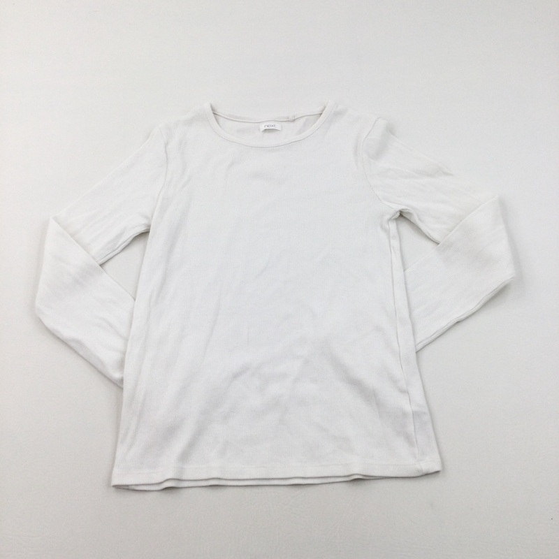 White Ribbed Long Sleeve Top - Girls 12 Years