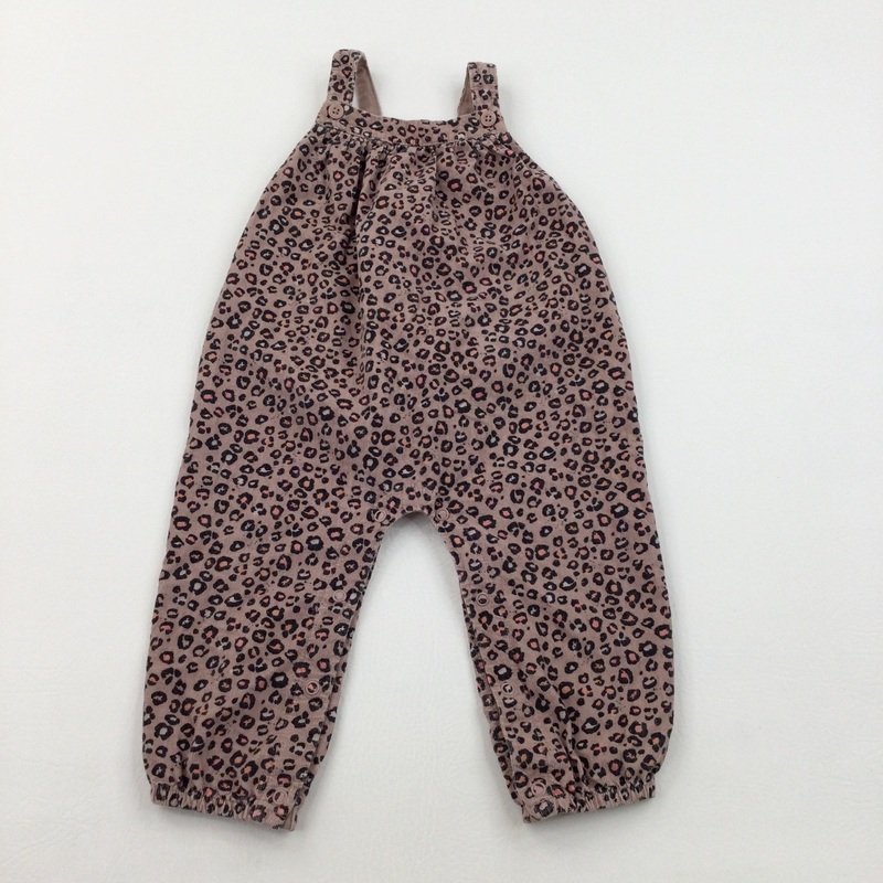 Animal Print Brown Cord Lightweight Dungarees - Girls 12-18 Months