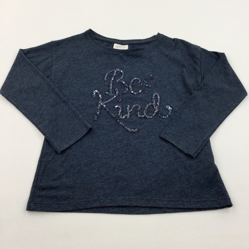 'Be Kind' Sequinned Charcoal Grey Long Sleeved Top - Girls 5 Years
