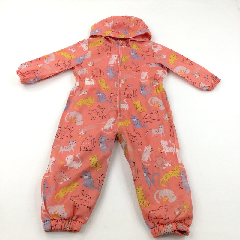 Cats Pink Fleece Lined Puddlesuit - Girls 2-3 Years