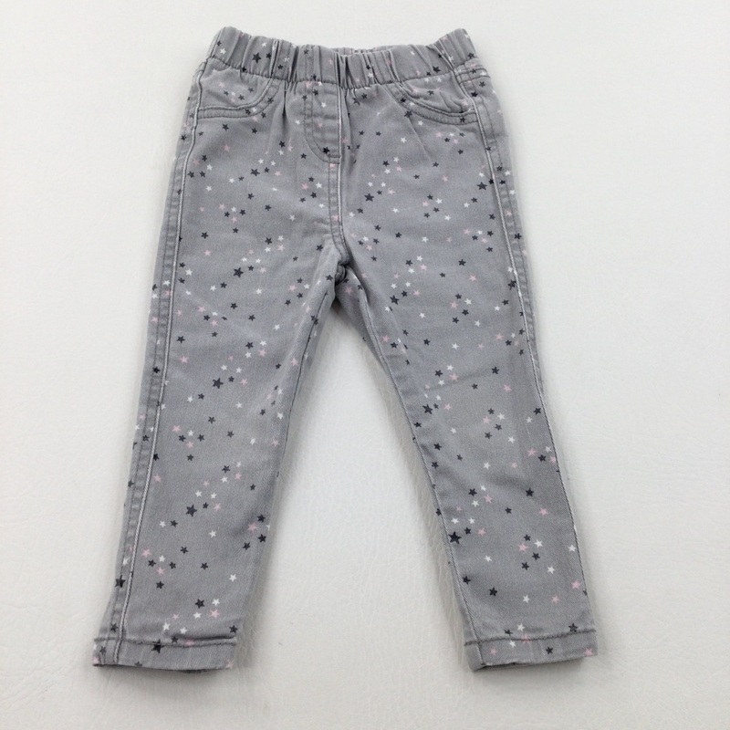 Stars Light Grey Denim Jeggings - Girls 12-18 Months