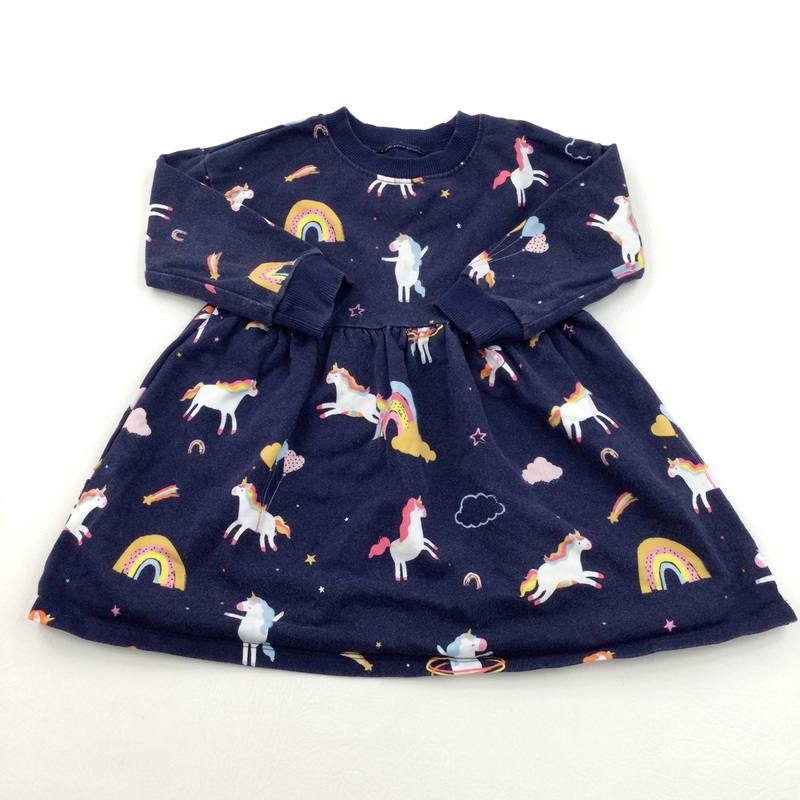 Unicorns & Rainbows Navy Sweatshirt Dress - Girls 2-3 Years