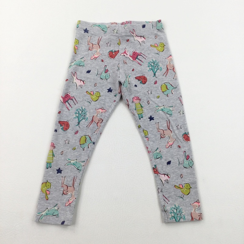 Woodland Creatures Grey Leggings - Girls 2-3 Years