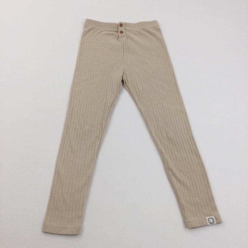 Beige Ribbed Leggings - Girls 6-7 Years