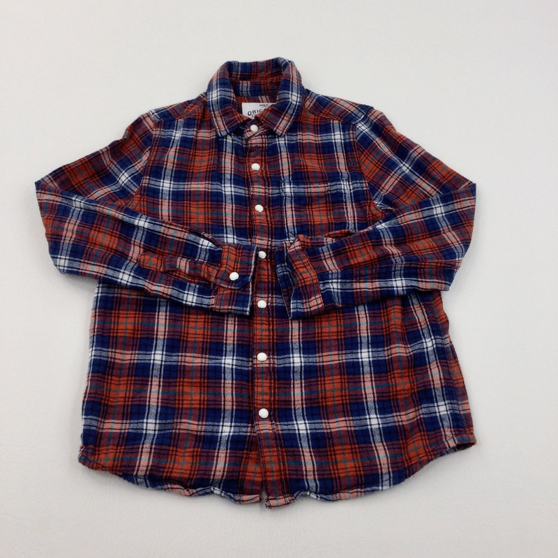Blue & Orange Checked Long Sleeved Shirt - Boys 5-6 Years