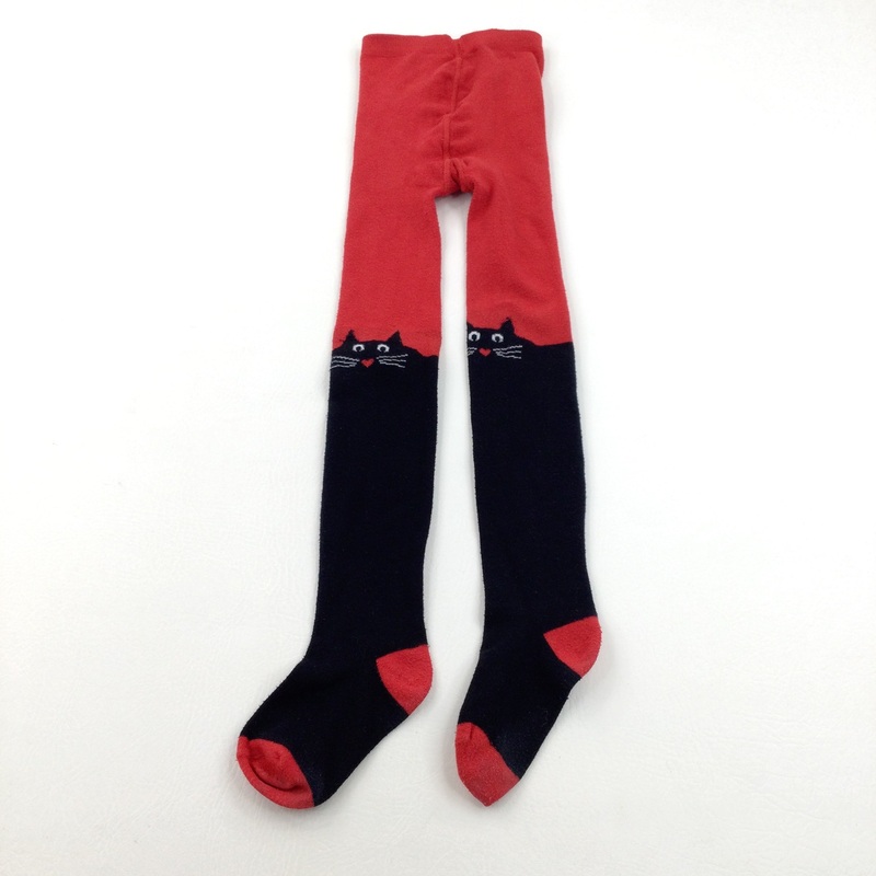 Cats Red & Black Tights - Girls 7-8 Years
