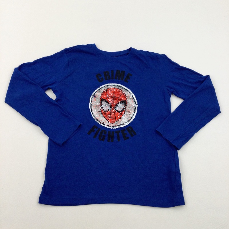 'Crime Fighter' Sequin Flip Blue Spider-Man Long Sleeved Top - Boys 8-9 Years