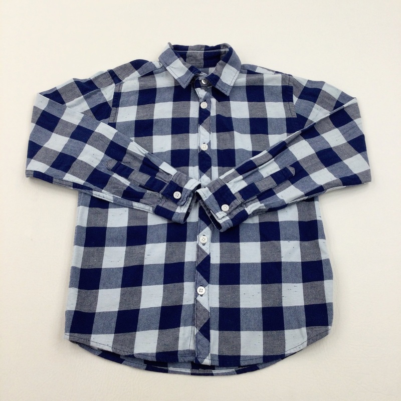 Light Blue & Navy Checked Long Sleeved Shirt - Boys 9 Years
