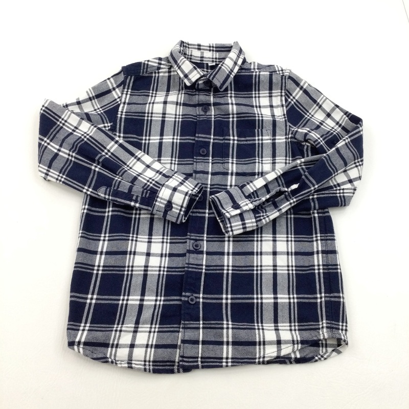 Navy & White Checked Long Sleeved Shirt  - Boys 8-9 Years
