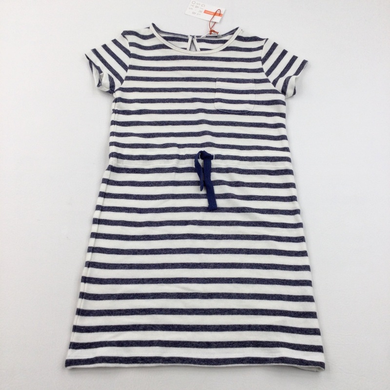 **NEW** Blue & White Striped Midweight Cotton Dress - Girls 8 Years
