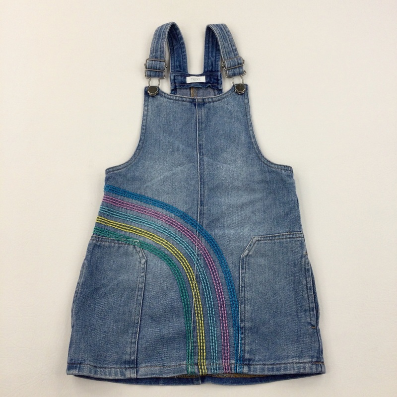 Rainbow Embroidered Light Blue Denim Dungaree Dress - Girls 5-6 Years