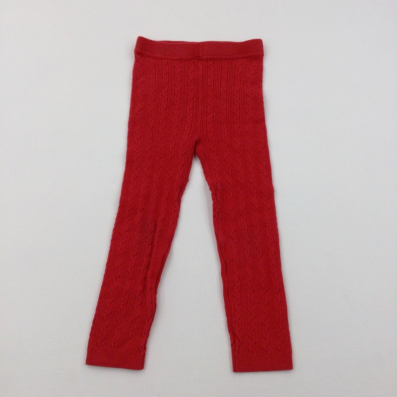 Red Cable Knit Leggings - Girls 4-5 Years