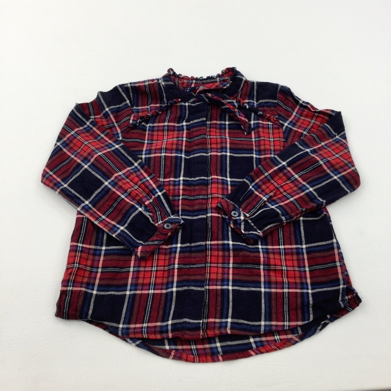 Red & Navy Tartan Long Sleeved Blouse - Girls 6 Years