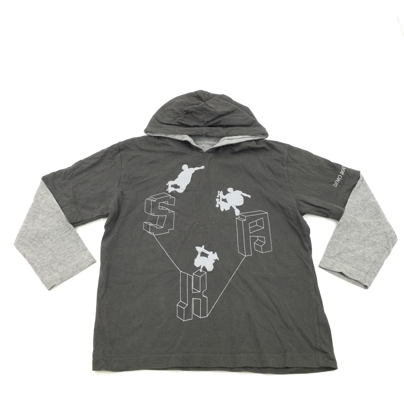 Skater Charcoal & Grey Hooded Long Sleeved Top - Boys 7-8 Years