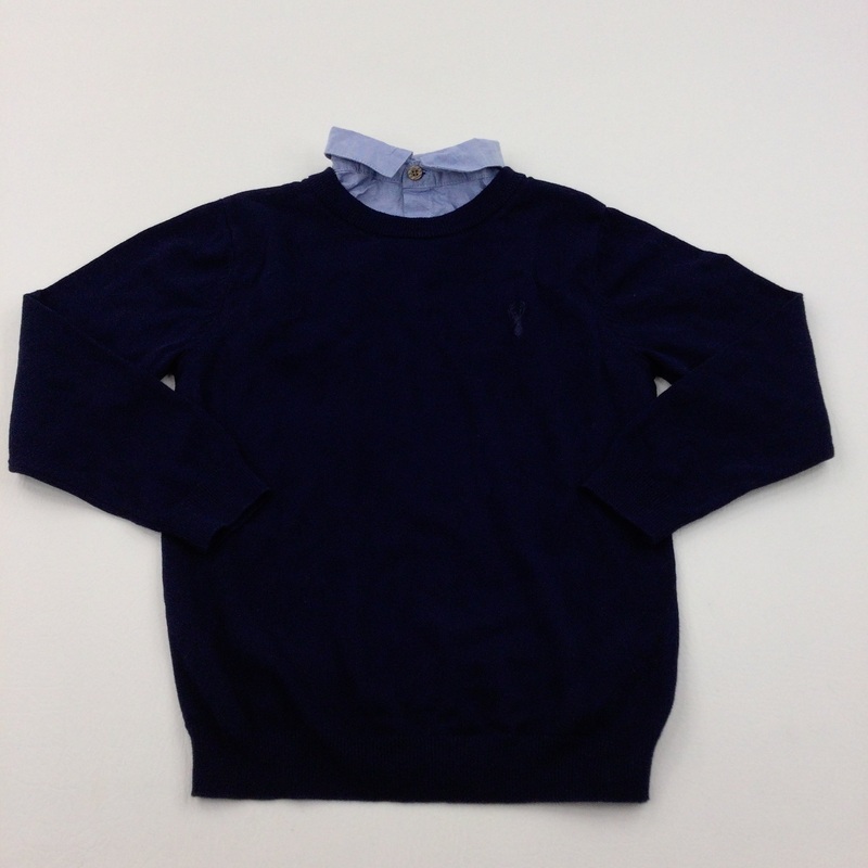 Stag Motif Navy Lightweight Knitted Jumper With Faux Collar - Boys 6 Years