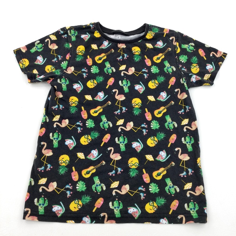 Summer Themed Black T-shirt- Boys 8-9 Years