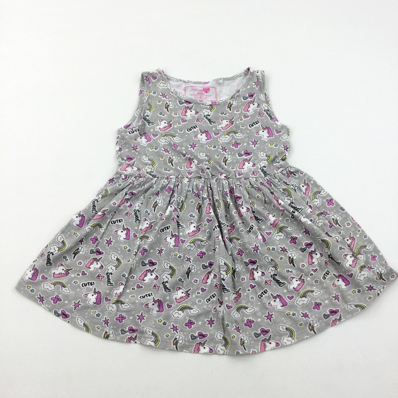 Unicorns & Rainbows Grey Jersey Dress - Girls 5-6 Years