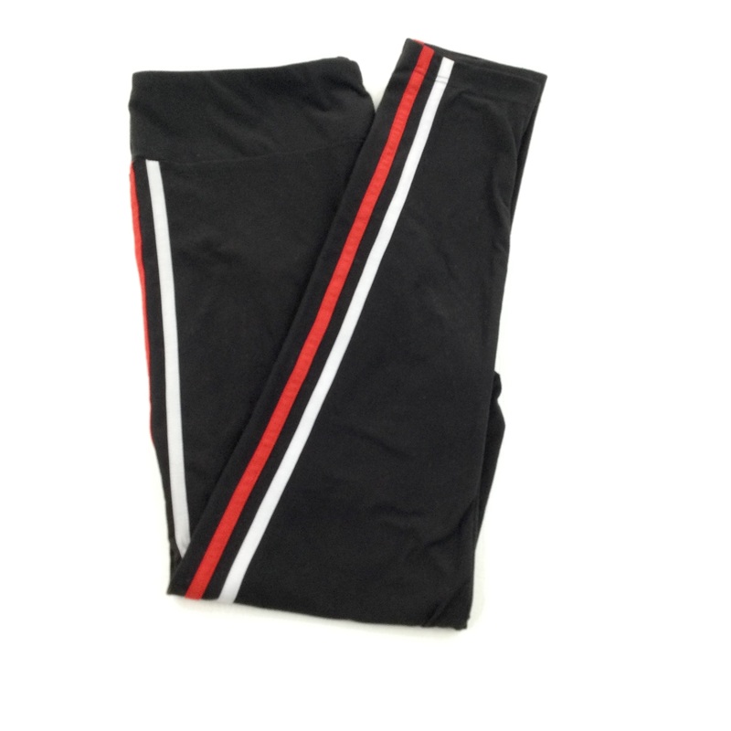 Black, Red & Grey Striped Sides Leggings  - Girls 11-13 Years