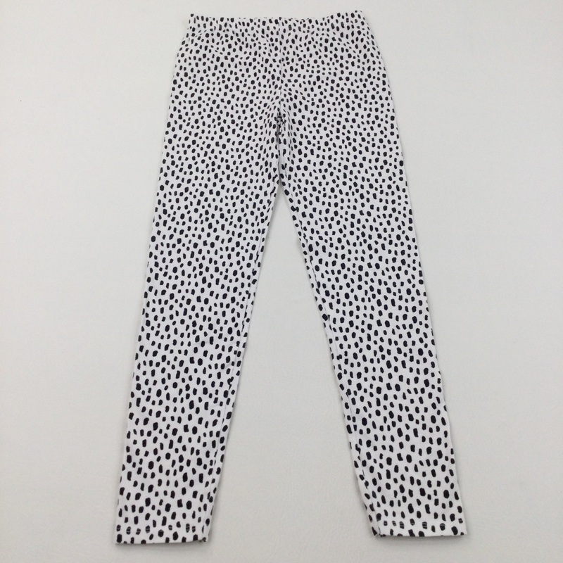 Charcoal & White Patterned Leggings  - Girls 10 Years