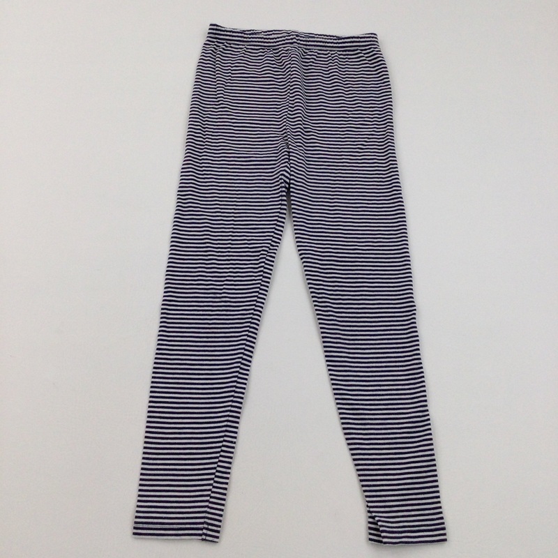 Navy & White Striped Leggings  - Girls 9 Years