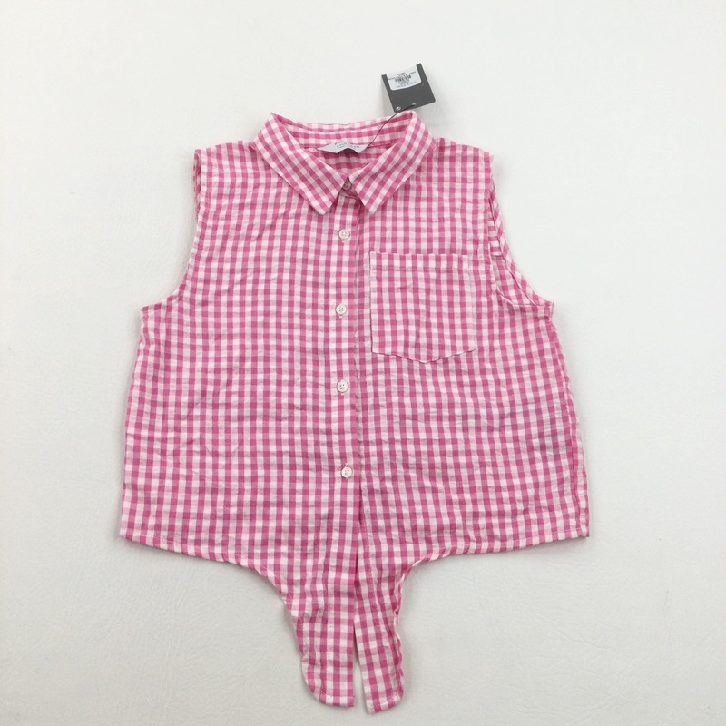 **NEW** Pink & White Checked Sleeveless Blouse - Girls 8-9 Years