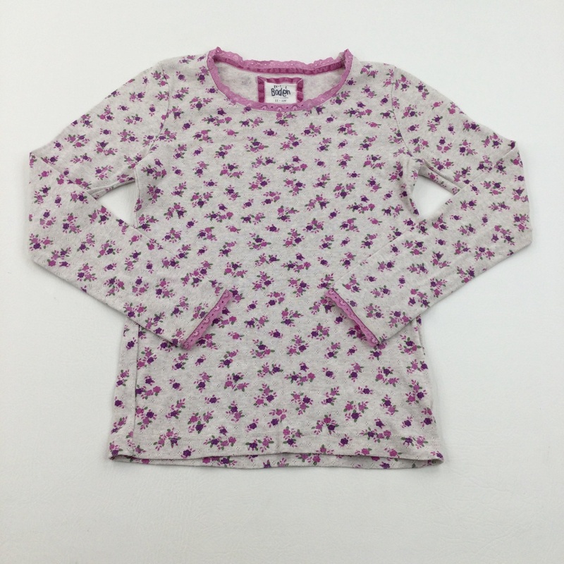 Purple Flowers Beige Long Sleeve Top  - Girls 11-12 Years