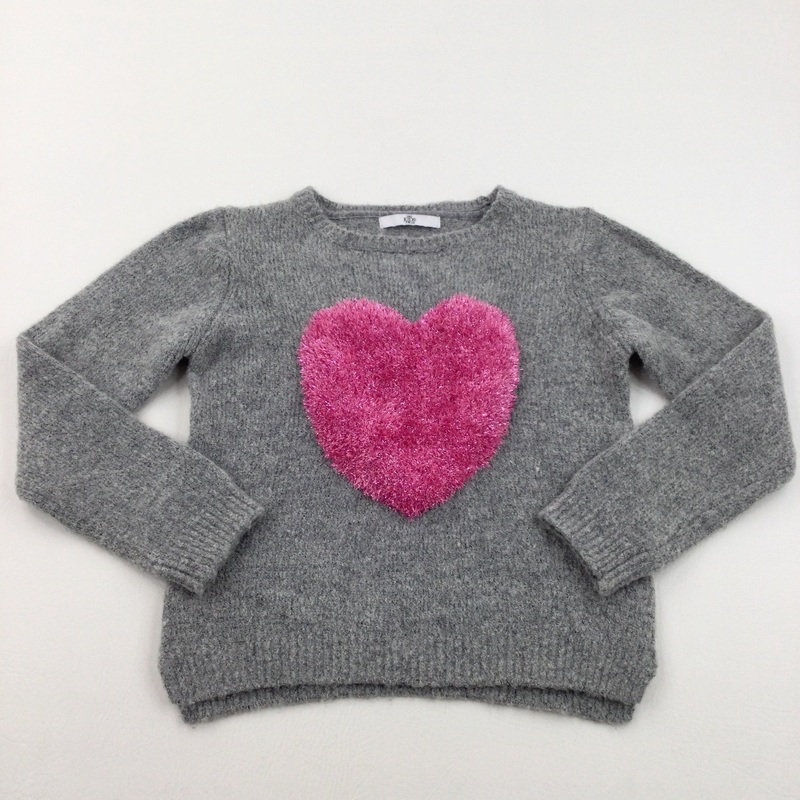 Sparkly Heart Grey & Pink Knitted Jumper- Girls 9-10 Years