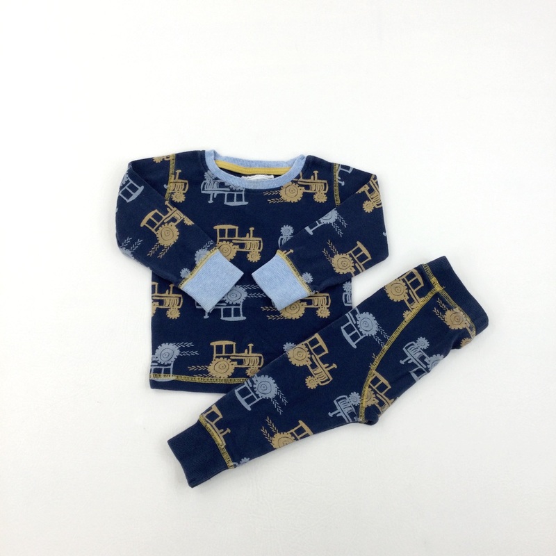 Tractors Yellow & Navy Pyjamas - Boys 12-18 Months
