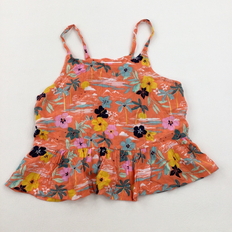 Tropical Flowers Orange Vest Top  - Girls 8-9 Years