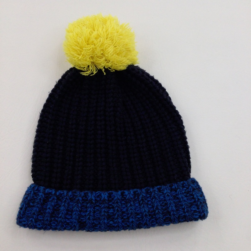 Yellow, Blue & Navy Knitted Hat - Boys 7-10 Years