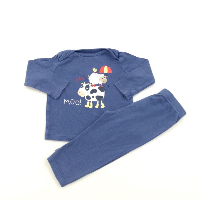 'Baa! Moo!' Cow & Sheep Blue Pyjamas - Boys 9-12 Months