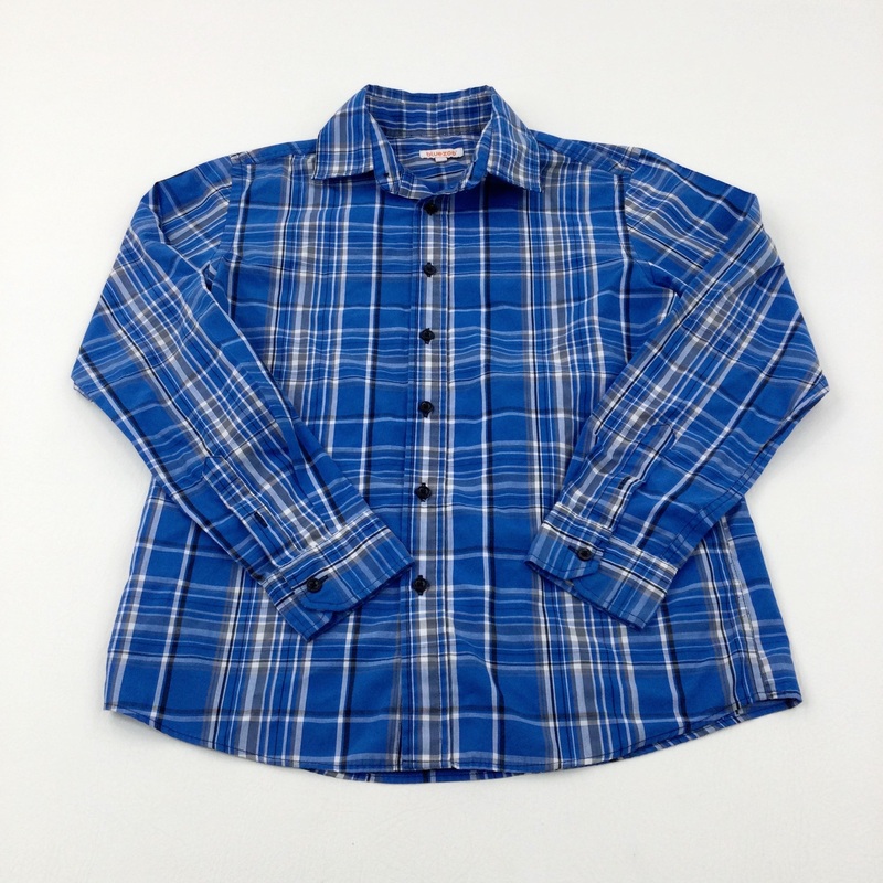 Blue Checked Long Sleeve Shirt - Boys 12-13 Years