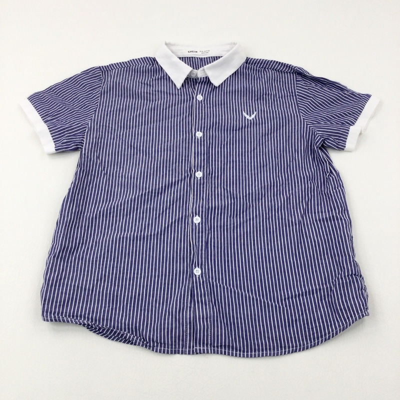 Blue & White Striped Cotton Shirt - Boys 13-14 Years