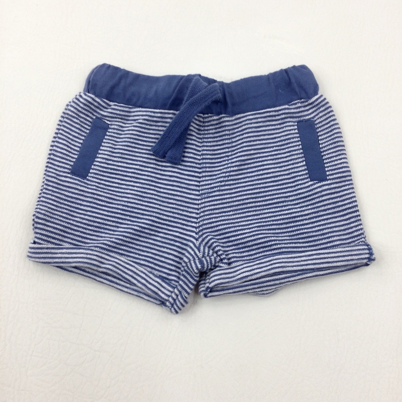 Blue & White Striped Jersey Shorts - Boys 3-6 Months