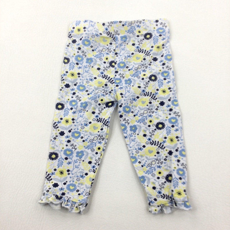 Blue & Yellow Flowers Leggings - Girls 6-9 Months