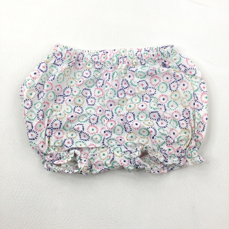 Colourful Patterned White Cotton Nappy Pants - Girls 3-6 Months